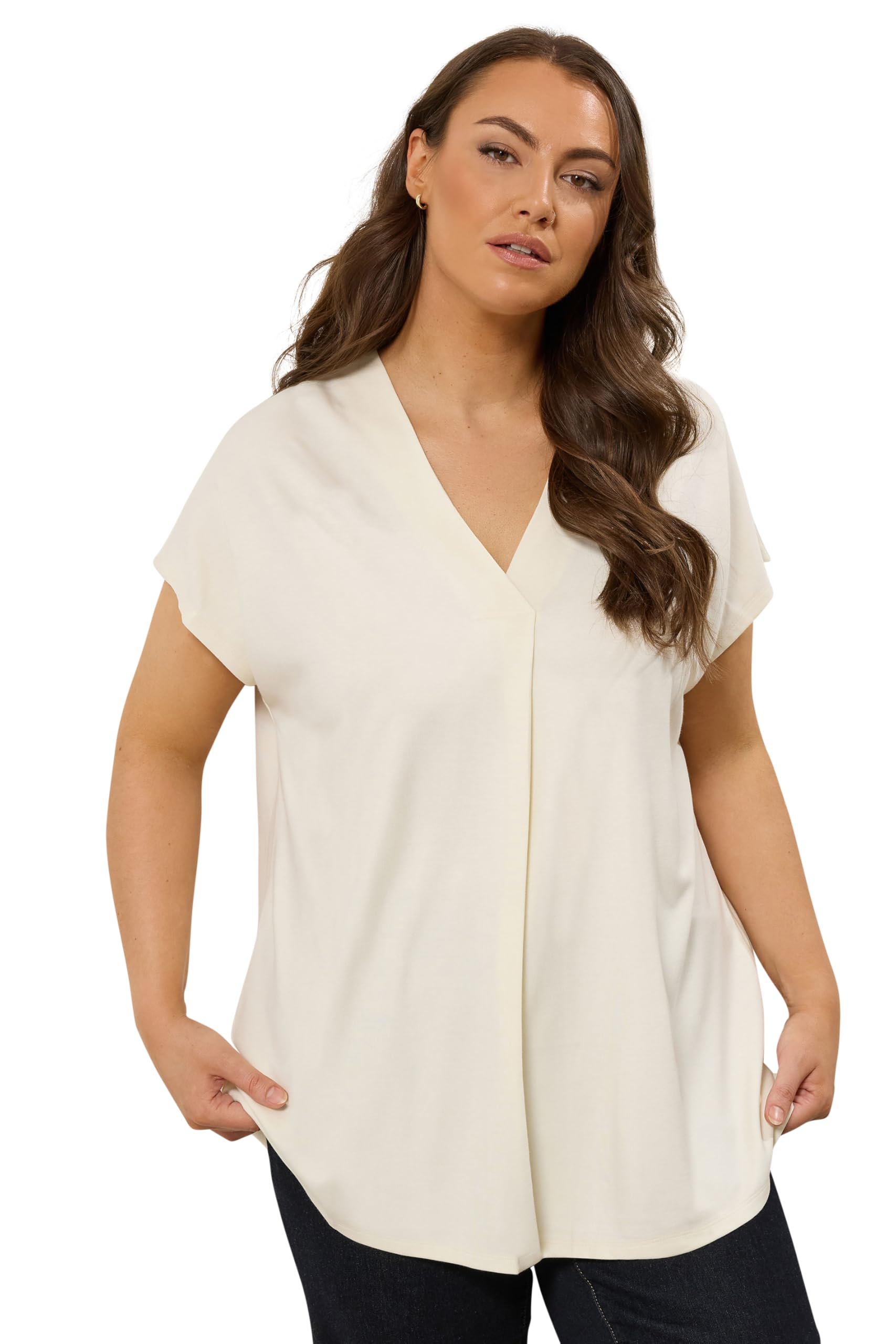 Evans Women's Cream Curve Premium Jersey Pleat Swing Top - Plus Size Curve