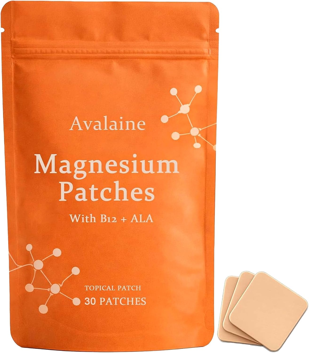 Avalaine Magnesium Patches, Magnesium Patches, with Magnesium Chloride, Vitamin B12, Folic Acid & Alpha-Lipoic Acid, 30 Patches