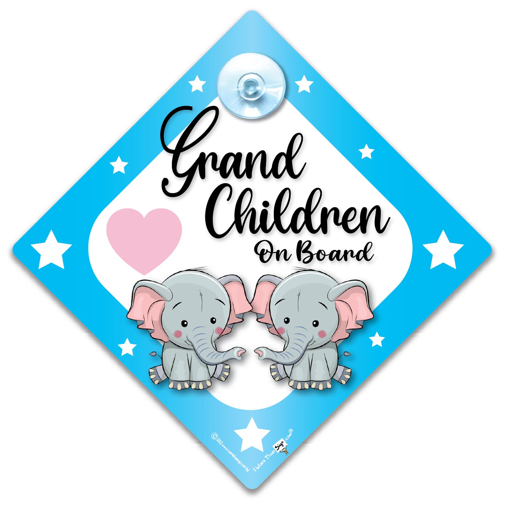 Grandchildren On Board Sign Blue Elephants, Baby on Board Sign, Baby Car Sign 14cm x 14cm