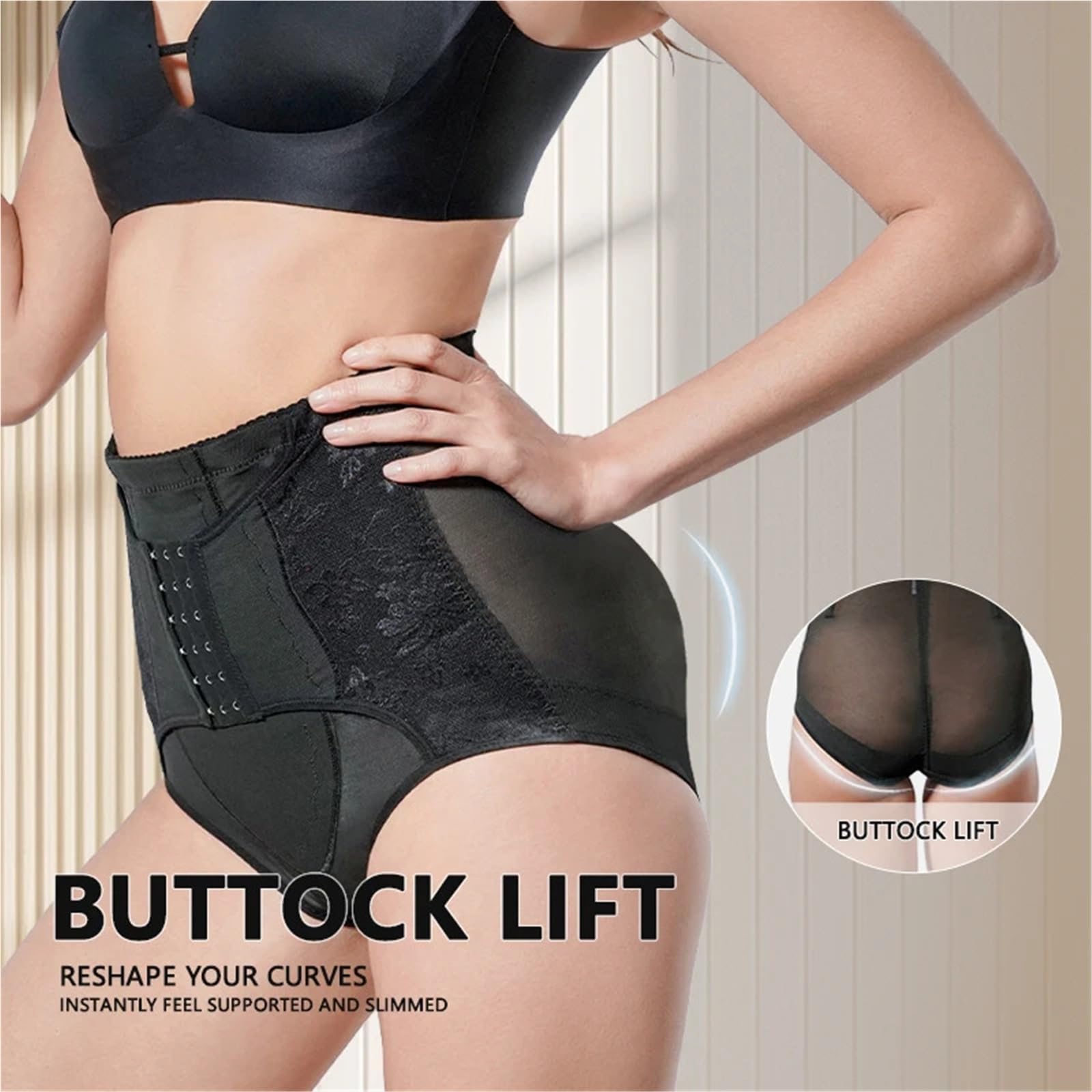 Mujer Bodies Moldeadores 2 uds Bragas levantadoras de glúteos for Mujer Cintura Alta Control de Barriga Moldeador de Cuerpo Cintura Cincher Panty Faja Ropa Interior Moldeadora(Black (2pcs),M)