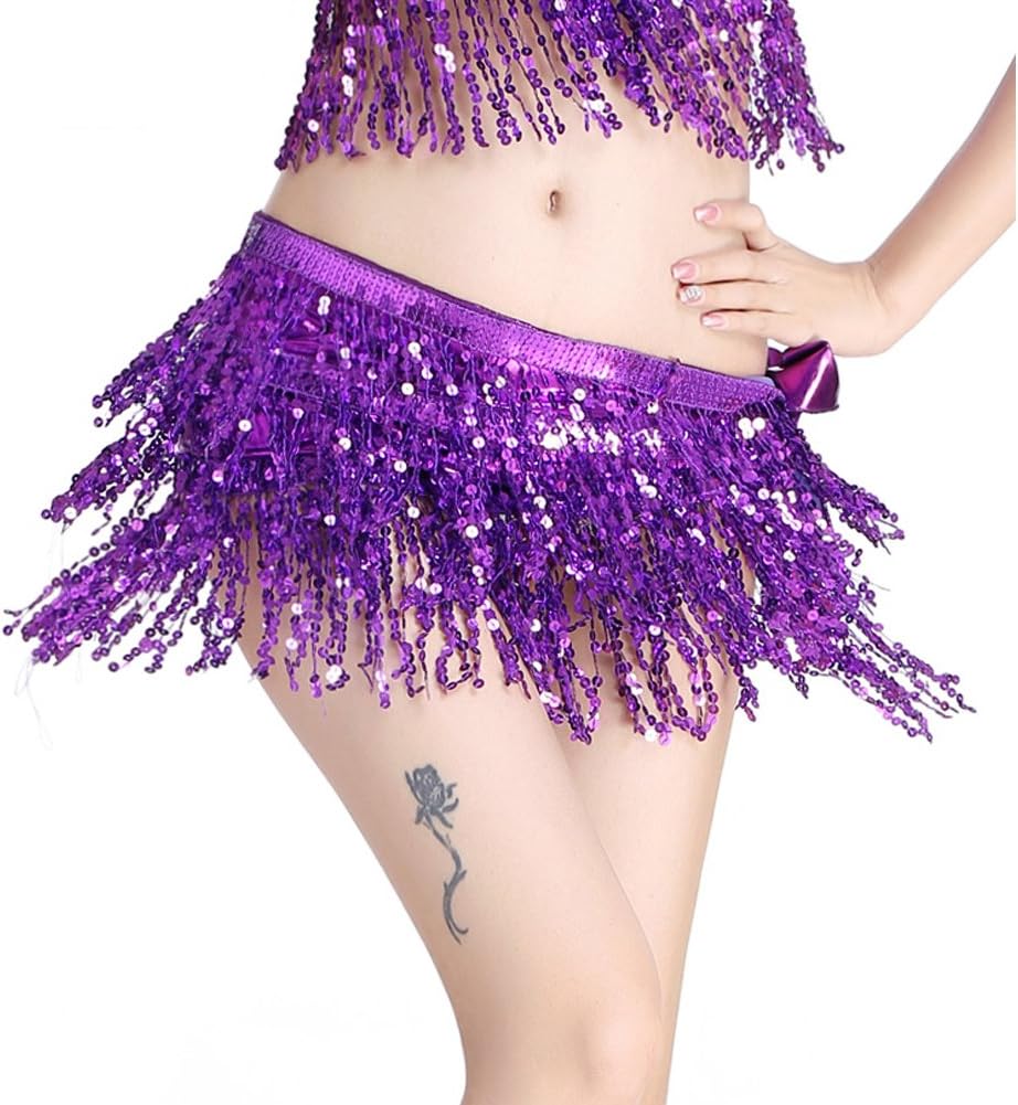 MUNAFIE Sequin Tassel Hip Scarf Sequin Tassel Skirts Rave Fringe Hip Scarf for Festival Belly Dance Skirt - Image 6