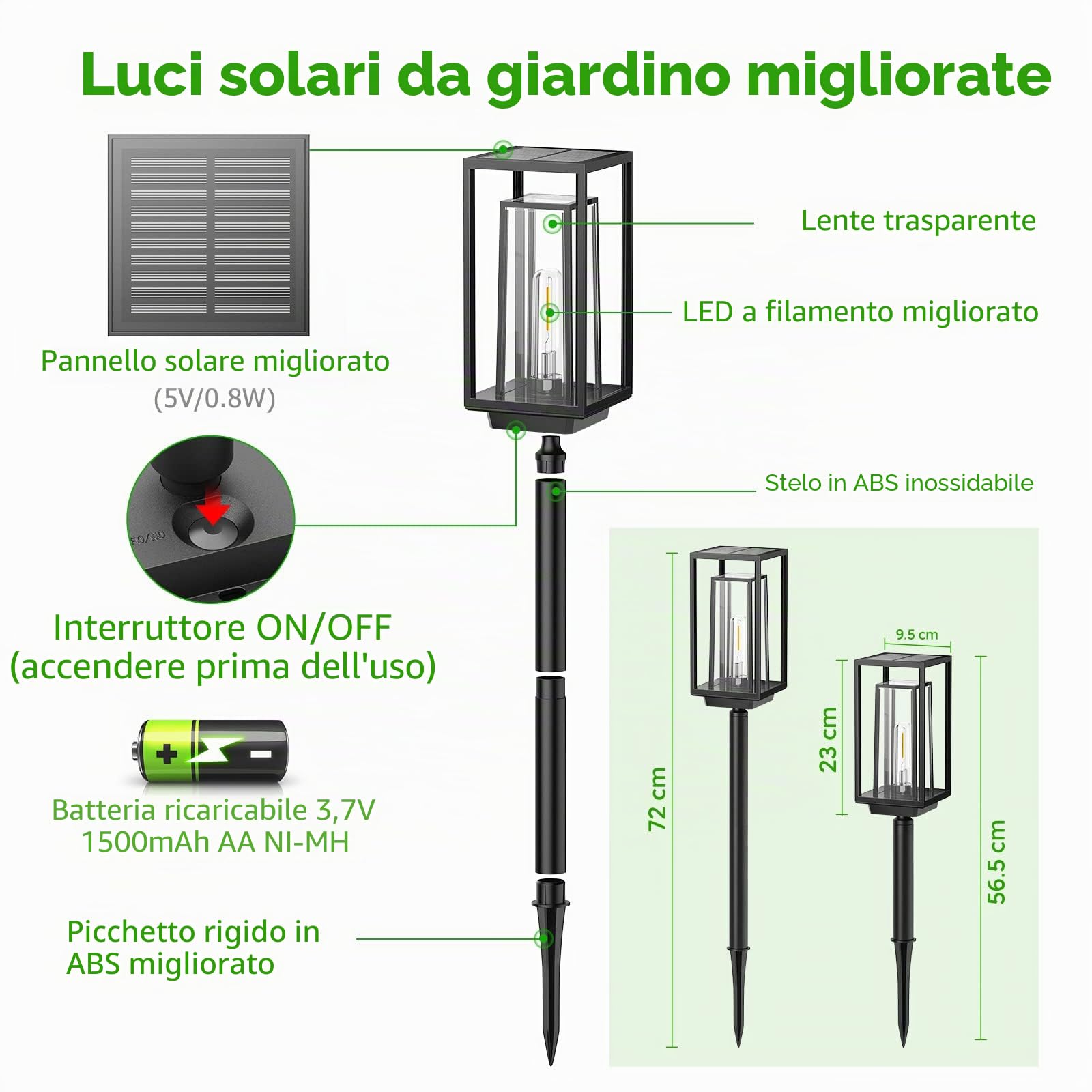 Lampade solari per esterni da giardino, confezione da 2 lampade moderne solare con tempo di lavoro più lungo, estremamente luminose, IP65, impermeabile, decorazione