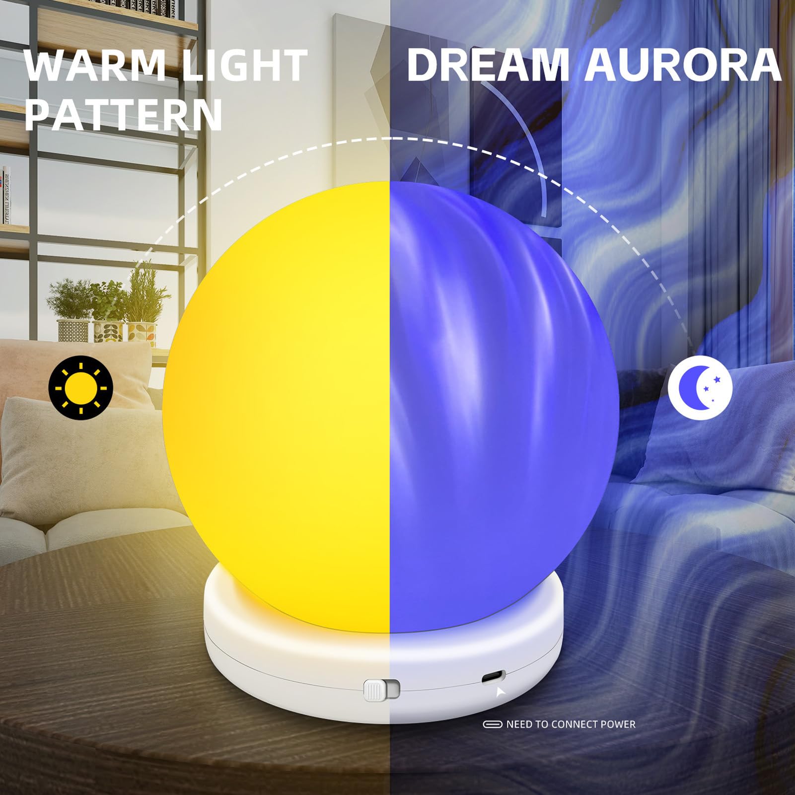 RGB-Nachtlicht, Mini-Schlafzimmer-Nachtlampe, Dynamische Farbwechsel-RGB-Kugel-Tischlampe, Einschlafhilfe-Nachttischlampe, Plug-in, Umgebungsbeleuchtung