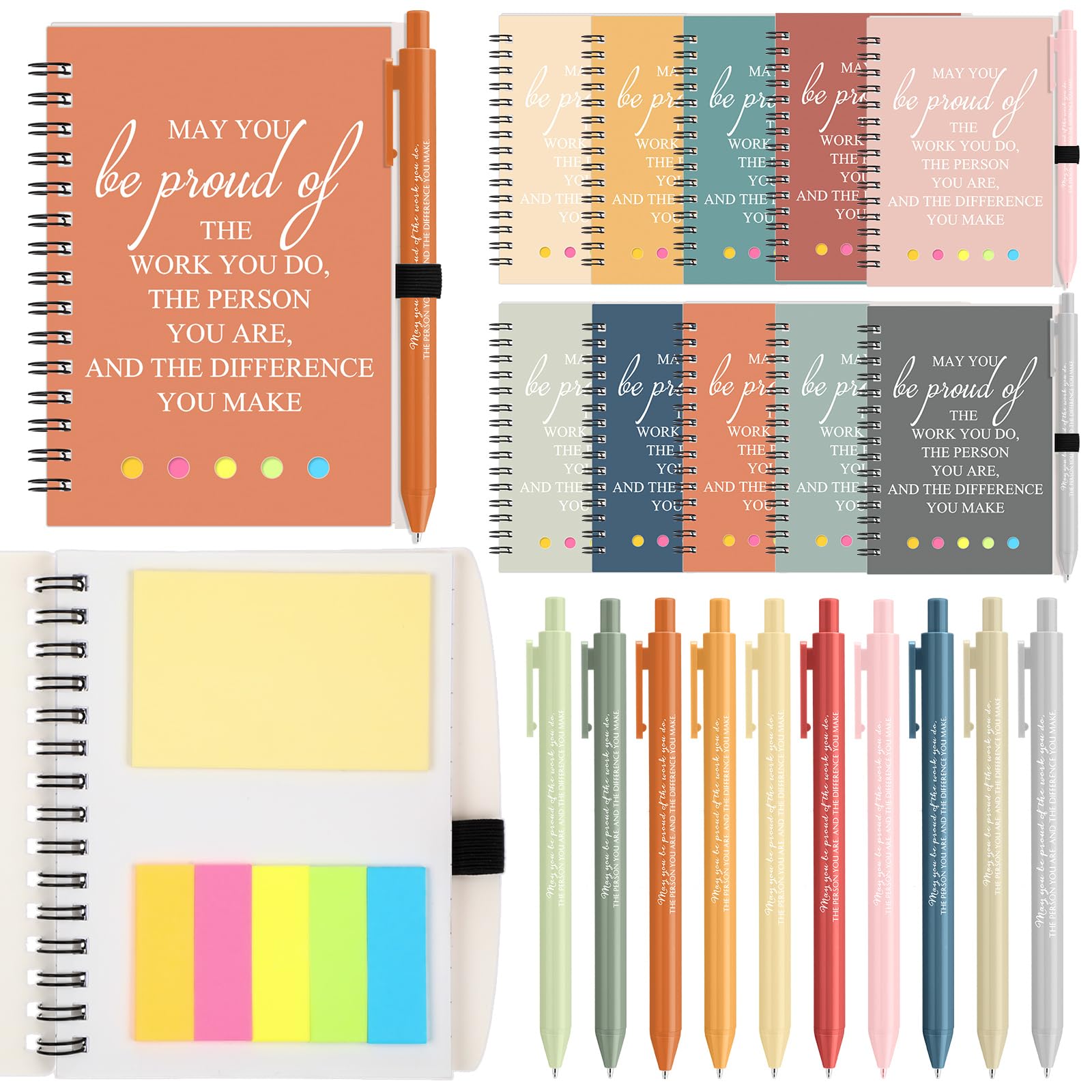 Honoson 20 Set School End of Year Student Gifts Bulk Small May You be Proud of Inspirational Notebook with Sticky Note Motivational Pen for Graduation