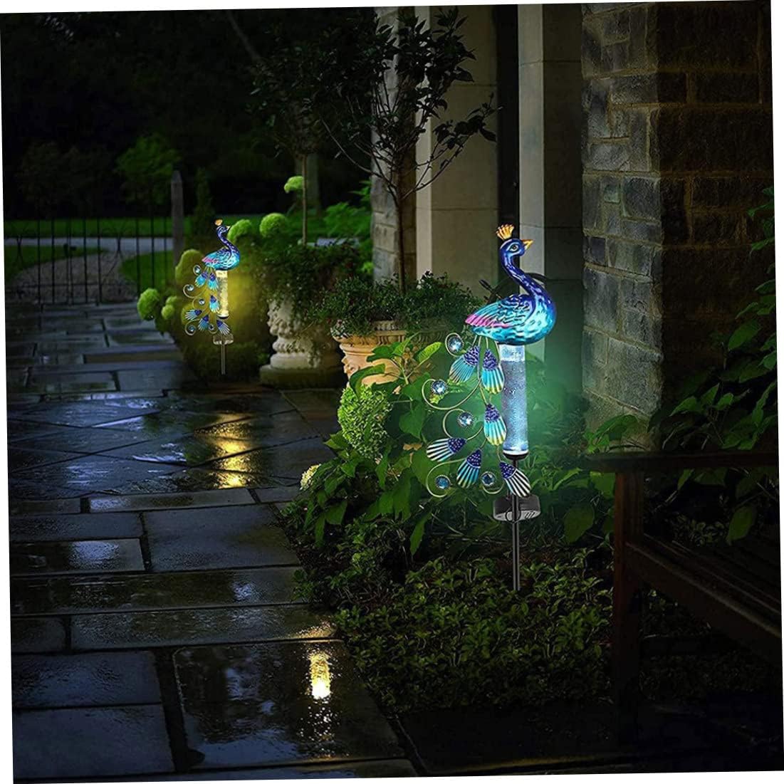 Rain Gauge Light Solar Powered Metal Peacock Garden Stakes Waterproof Yard Decorations,Garden Ornaments Outdoor,Outdoor Garden Decoration