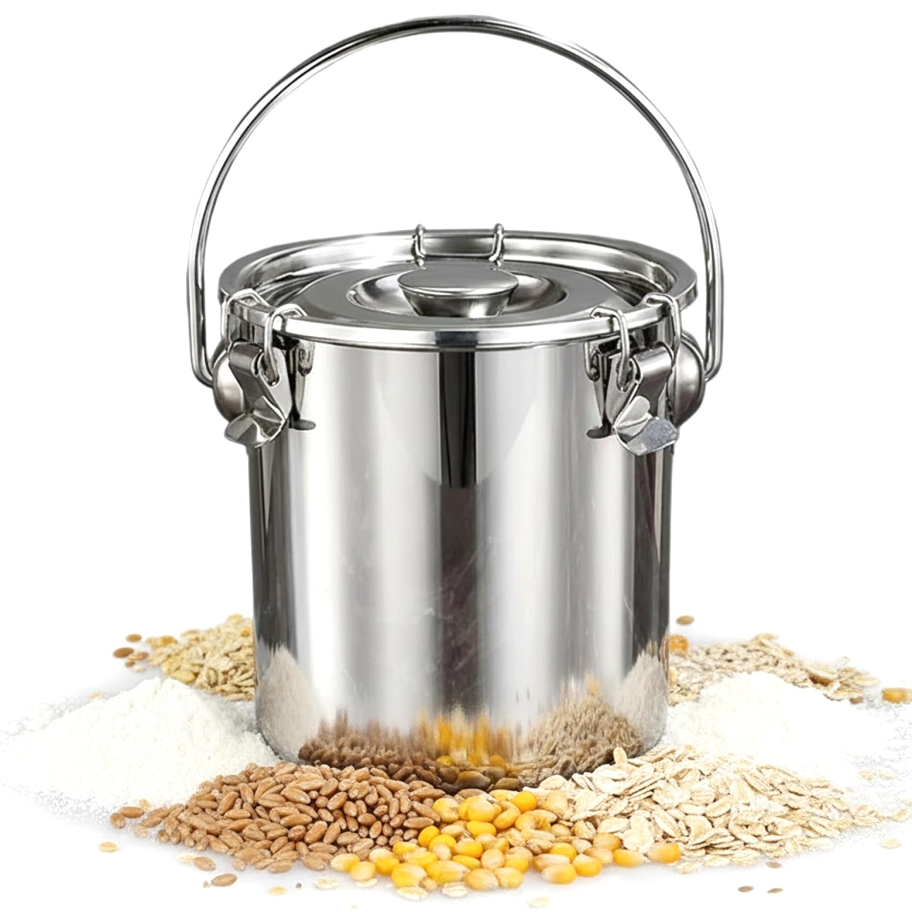 Otbushit Silver Milk Container, 3L Stainless Steel Airtight Containers With Lids & Buckle & Handle Thick Food Storage Jug For Coffee Beans, Sugar, Rice, Flour, Grain