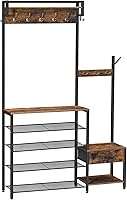 HOOBRO 4-in-1 Hall Tree with Shoe Bench, Coat Rack & Storage Drawer | Entryway Organizer Rustic Brown/Black BF113MT01