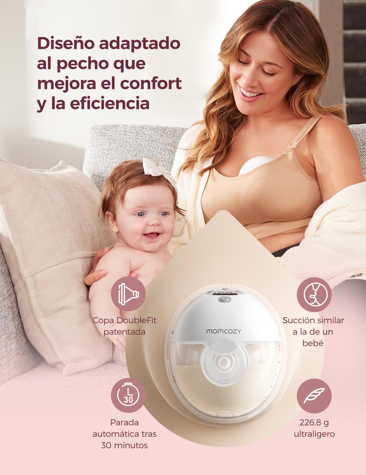 Momcozy M5 Smart sacaleches eléctrico portátil con control por app, extractor de leche materna manos libres inalámbrico, 3 modos y 9 niveles de succión, libre de BPA, ligero, embudo 24 mm