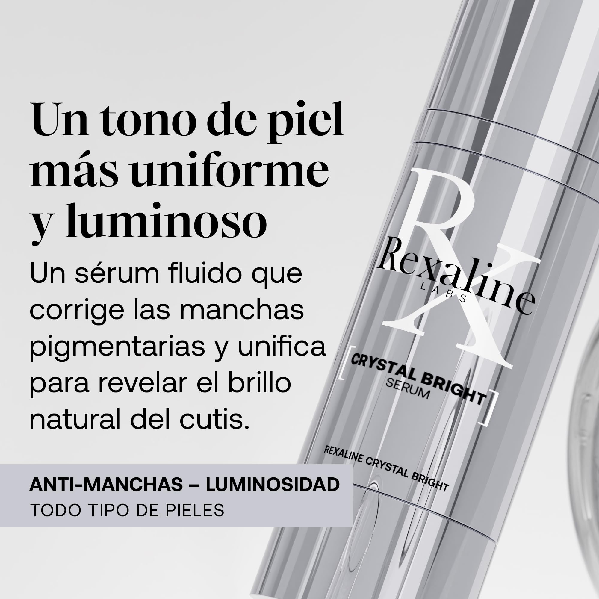 Rexaline - Crystal Bright Serum - Serum rozjaśniające - Nawilżające, równomierne i rozjaśniające serum do twarzy z kwasem hialuronowym - Wszystkie rodzaje skóry - Cruelty free -30ml