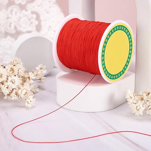 Miniatura 2 de Cordón de nailon trenzado de 150 yardas, cuerda roja de 0.020 in para pulsera, hilo de cuentas de nailon para collar Kumihimo, joyas, borlas y