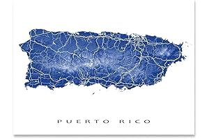 Puerto Rico Map Wall Art Print, Handmade Topographic Wall Decor