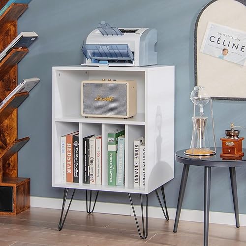 Miniatura 8 de Giantex Soporte para tocadiscos, soporte giratorio blanco con capacidad para hasta 150 álbumes, mesa de gabinete de almacenamiento de vinilo de