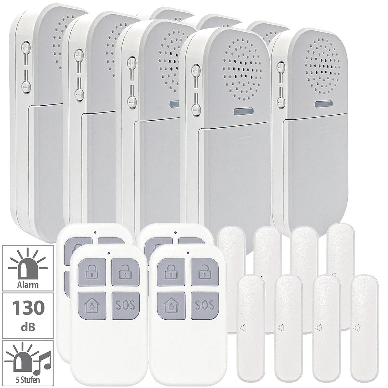 VisorTech Klingel kabellos: 4er-Set Mini-Alarmanlage & Türklingel mit 2 Sensoren, 130 dB (Tür Alarm System, Tür Alarm Systeme)