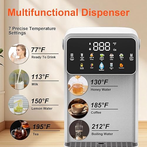 Miniatura 4 de Dispensador de agua caliente instantáneo para calefacción rápida y diseño silencioso, ajustable 7 TEMP y 7 dispensador de volumen de agua, tanque de