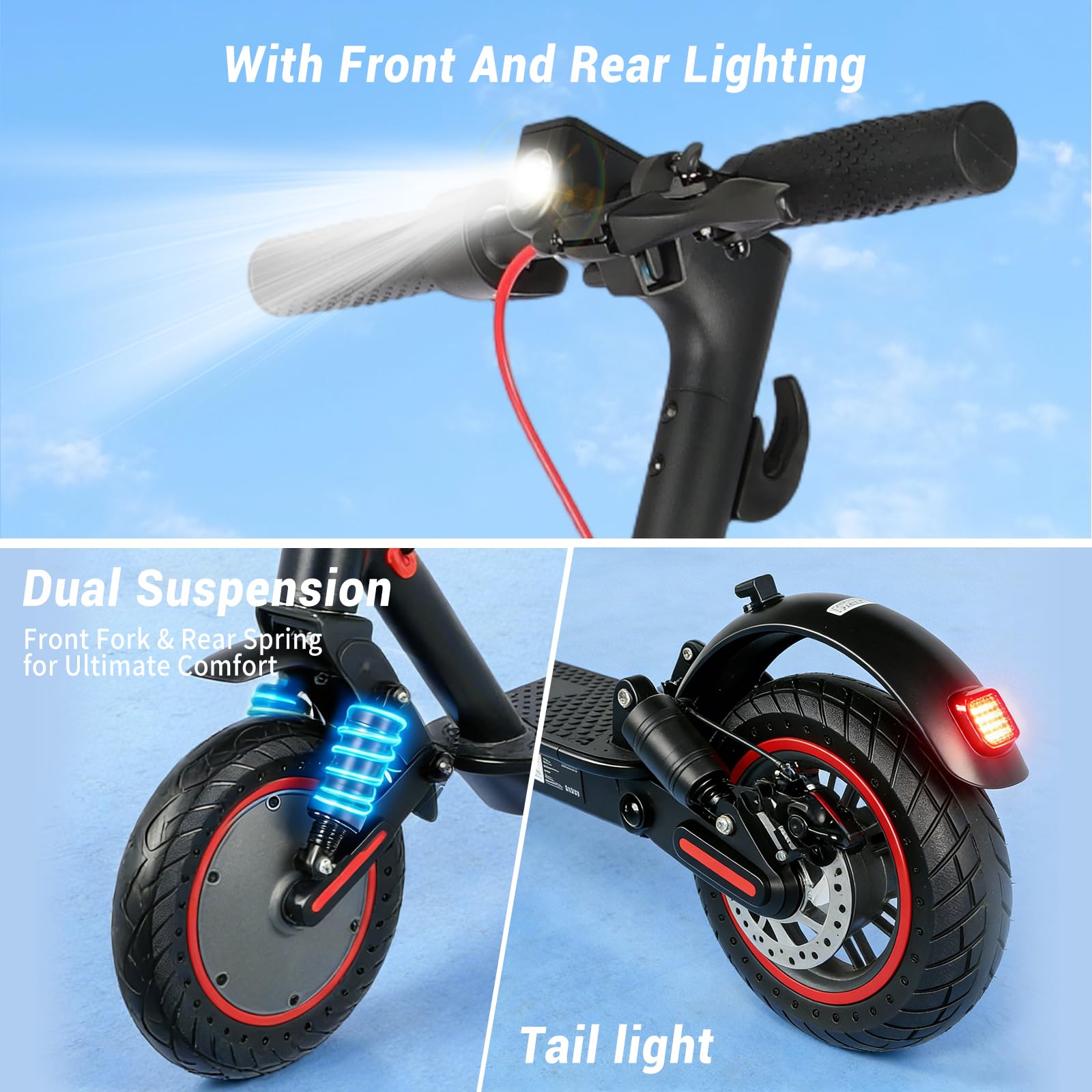 Monopattino Elettrico Adulto Pieghevole 25 km/h Autonomia 25-30 km 10 Pollici Antiforatura Doppia Sospensione Monopattino Elettrico Potente Freno Elettronico e Disco Portata 120 kg