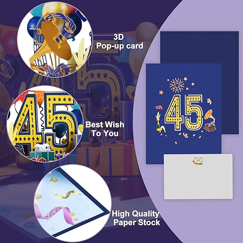 Miniatura 2 de Magic Ants Tarjeta de cumpleaños número 45 y aniversario, tarjeta de feliz cumpleaños 45 para mujeres, hombres, esposa, marido, mamá, papá, ella,