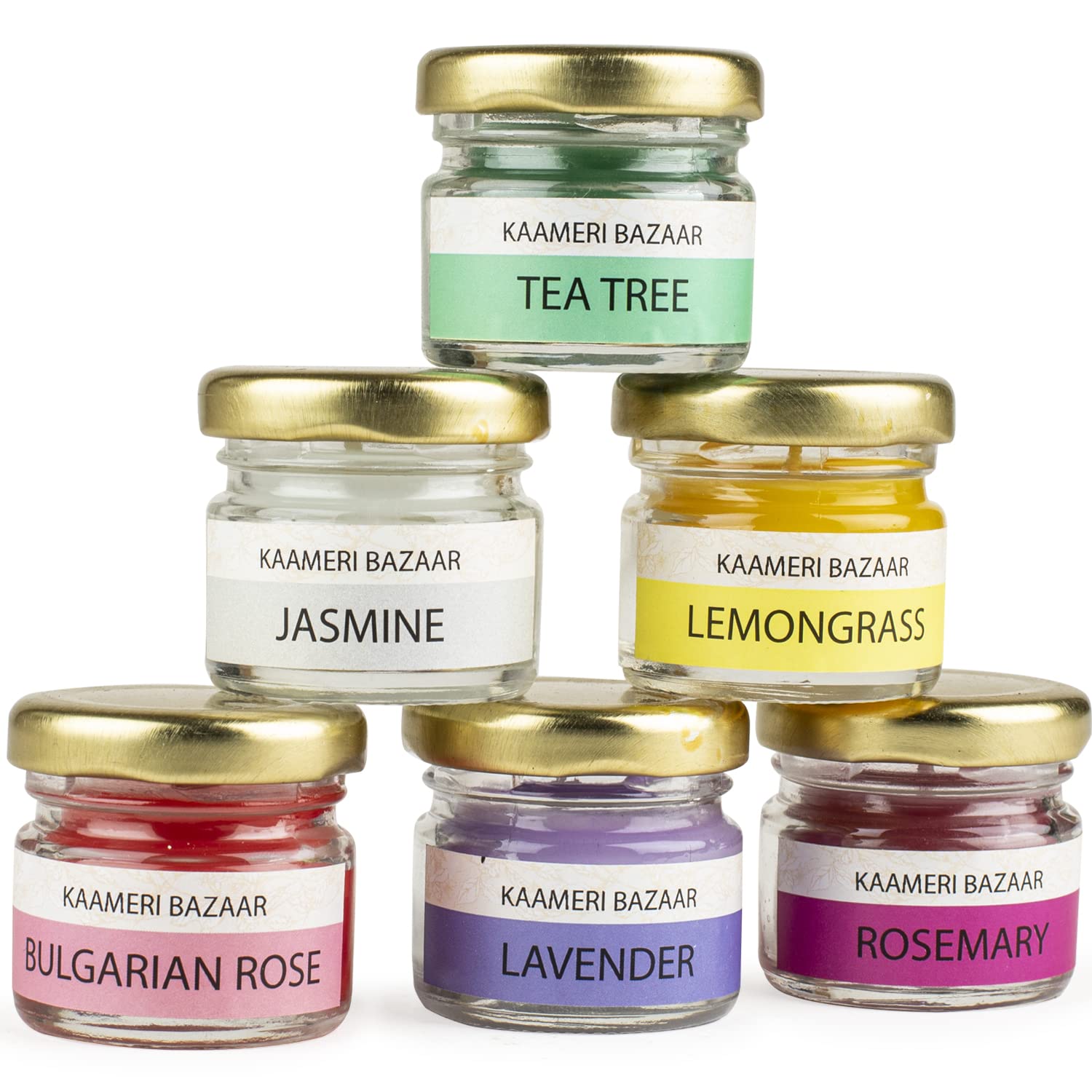Scented Candles for Home Decor – Set of 6 Candle Jar of Tea Tree, Jasmine, Lemongrass, Rose, Lavender & Rosemary – Scented Candles for Home & Festive Decor