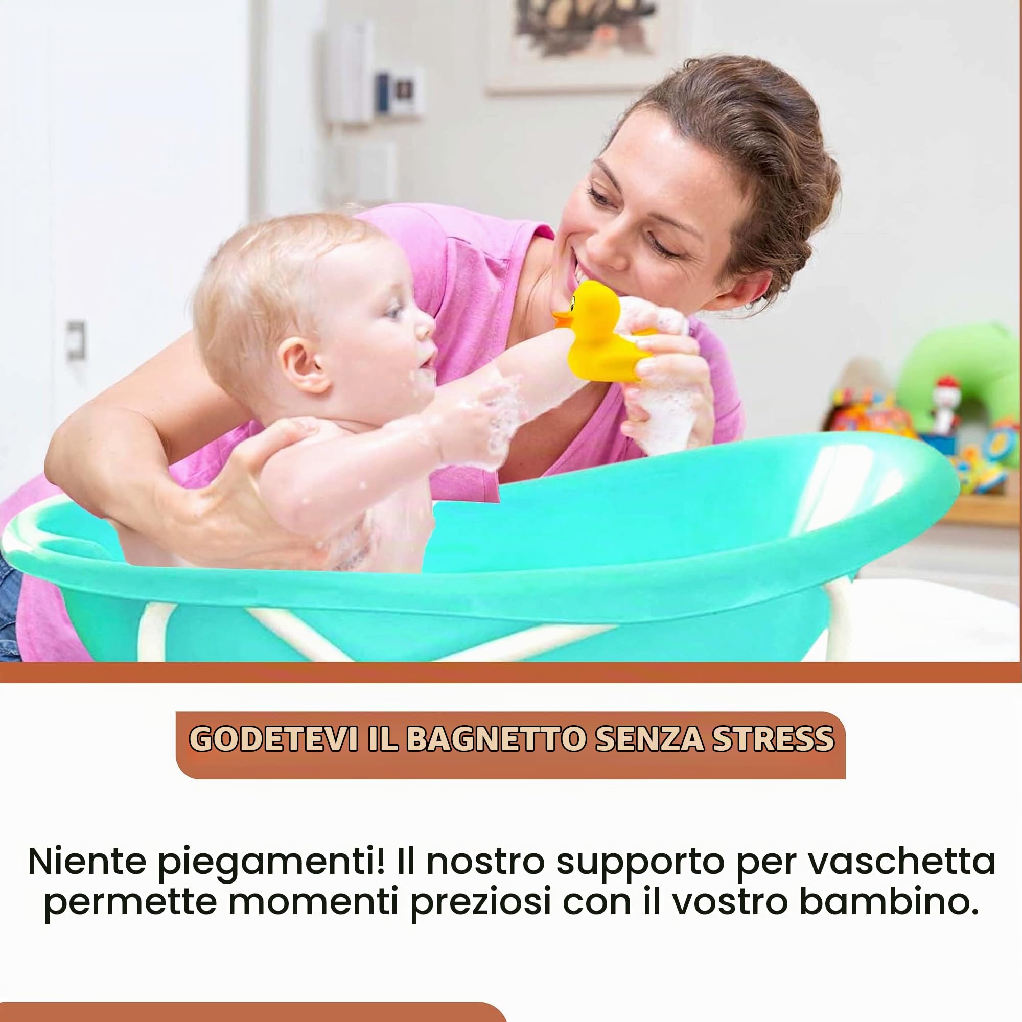 Supporto Vasca Bagnetto Bebè Universale 84-100 cm | Porta Vaschetta Neonato in Plastica Resistente | Supporto Ergonomico e Stabile per Bagnetto Quotidiano