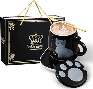 Honeydak Coffee Mug Warmer Cute Cat Mug Set Cup Warmer for Desk for Women Heated Coffee Warmer for Mom Home Office Christmas Birthday Gifts(Black)