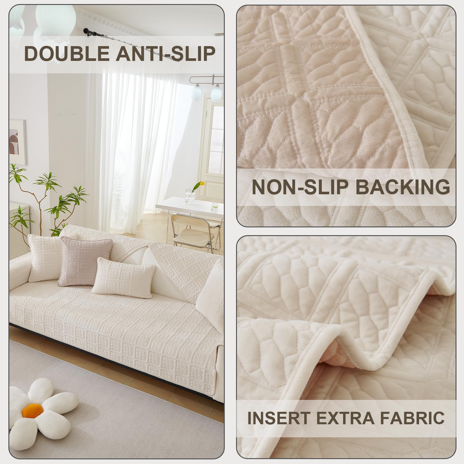 SHANNA Thick Rabbit Plush Sofa Cover 1 2 3 Seater, New Universal Non-Slip Corner Sofa Cover L Shape Super Soft Faux Fur Sofa Slipcovers for Living Room(Light Grey, 70 * 70cm Armrest or Backrest) — view 143