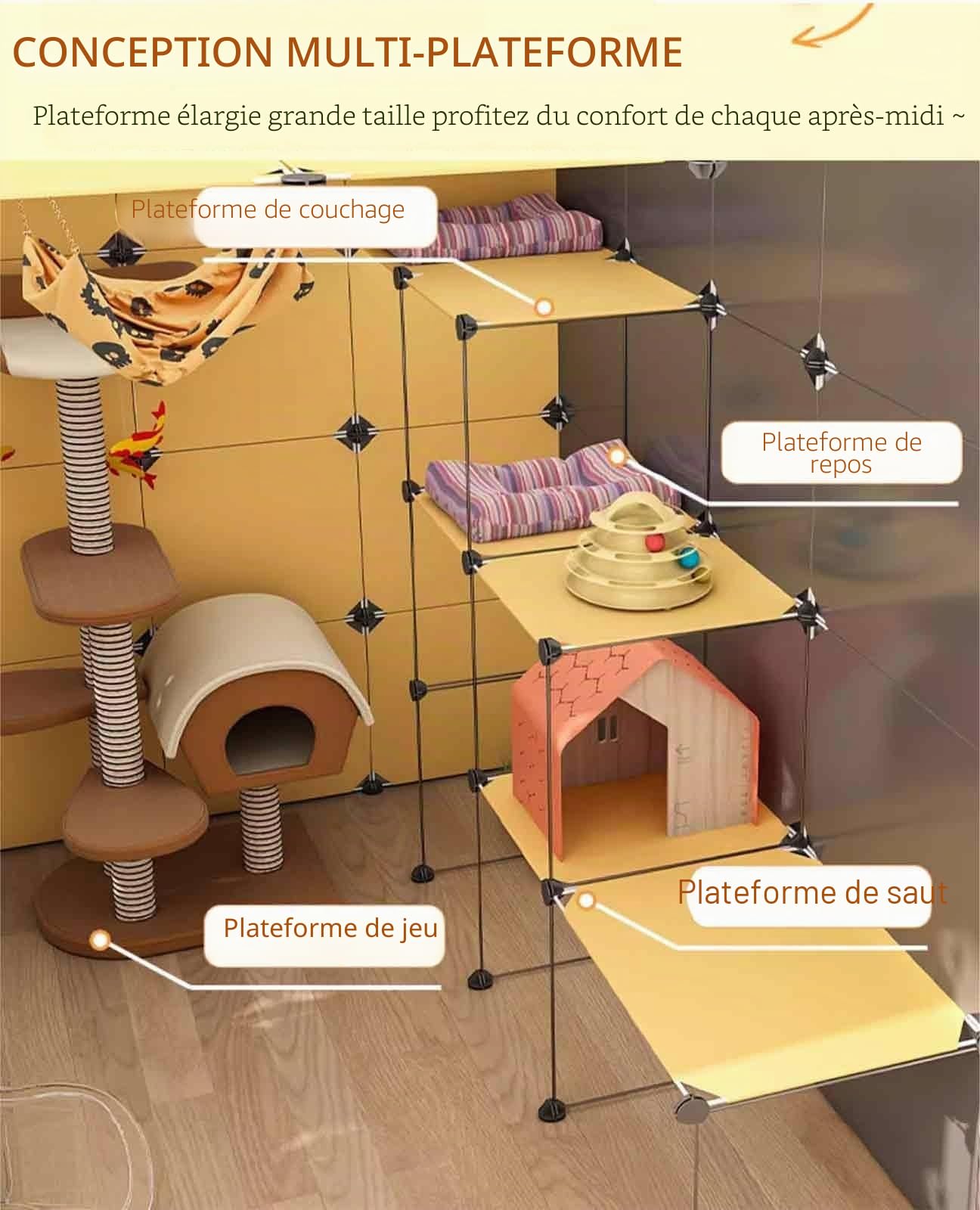 Grande Cage d'intérieur pour Chat avec bac à litière, enclos pour Chat pour l'intérieur, enclos intérieur pour Chaton avec Toit, Design Transparent, Super Porteur, Facile à Assembler et déta