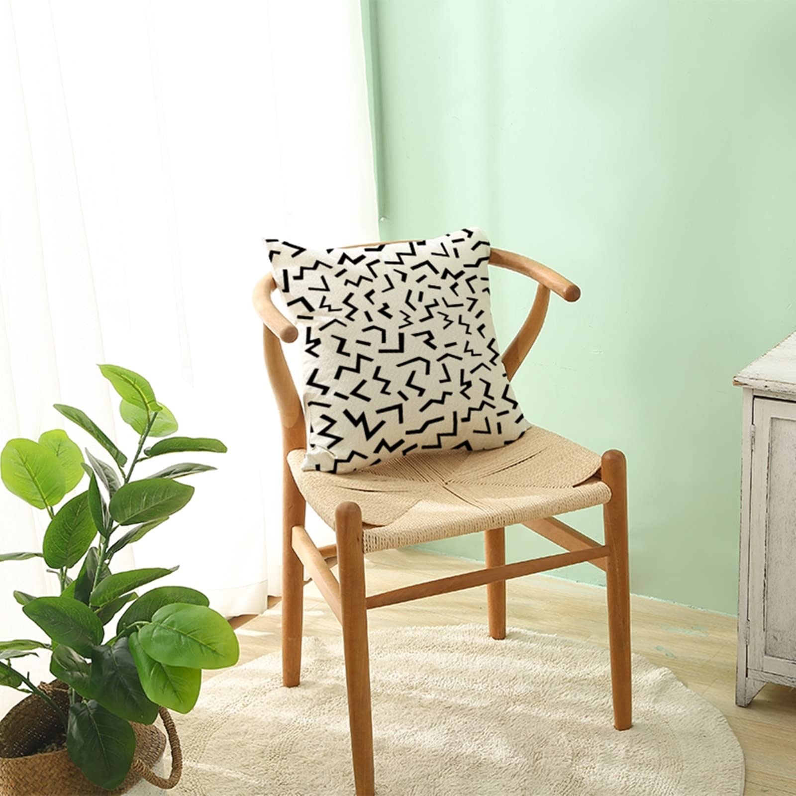 4 fundas de almohada de 50 x 50 cm, fundas de cojín de jardín, color blanco y negro, línea ondulada, patrón irregular, funda de cojín de lino para sala de estar, sofá y dormitorio