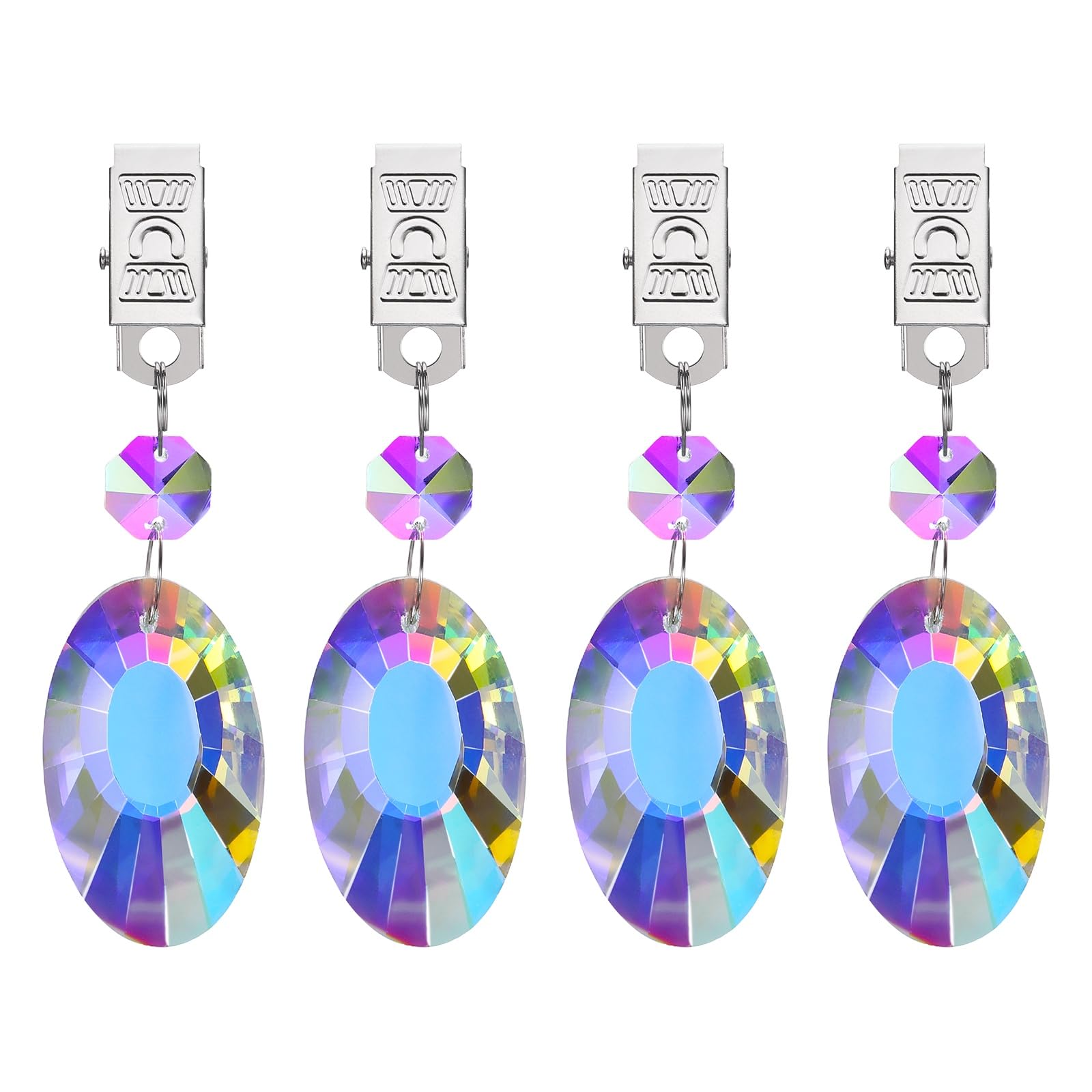 sourcing map 4Pcs Tablecloth Weights, Crystal Table Cover Weights with Metal Clips, Clear Oval Shape Pendant Curtain Weight for Outdoor Picnic Garden Table Decoration(AB Color)