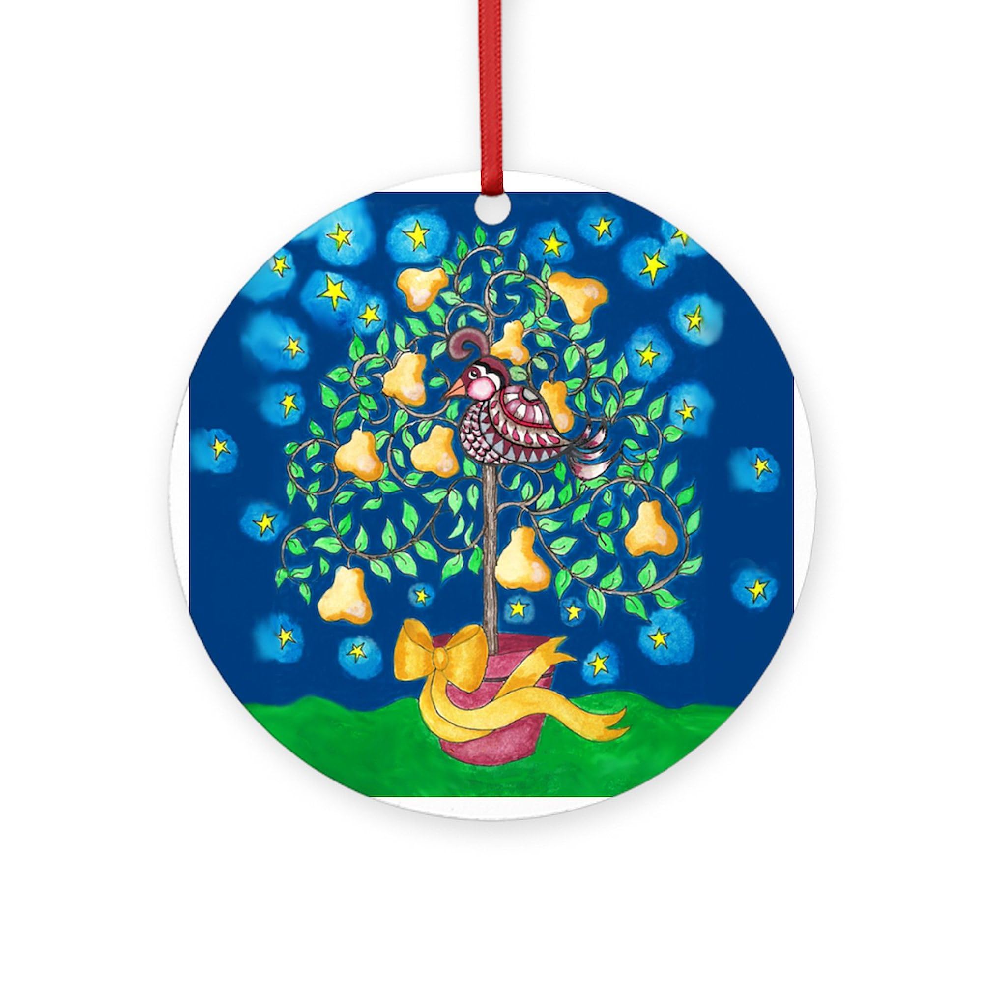 CafePress Partridge in A Pear Tree Ornament Round 4" MDF Holiday Ornament
