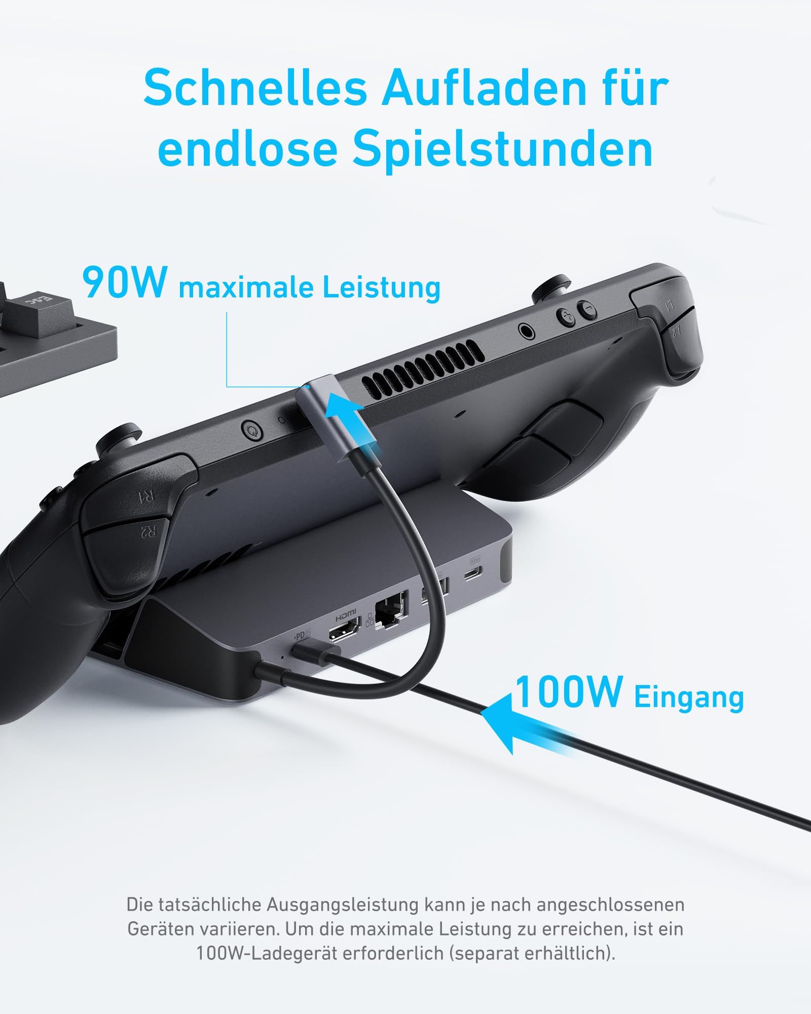 Anker Docking Station für Steam Deck/ROG Ally, 6-in-1 Steam Deck Dock, USB-C-Hub mit HDMI 4K@60Hz, 1 Gbit/s Ethernet, 2 USB-A & 1 USB-C-Anschlüsse, 90W Schnellladung für Steam Deck, ROG Ally, & mehr