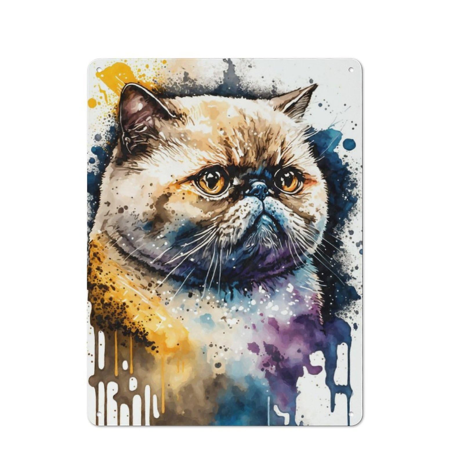 Junmoney Exotic Shorthair Cat Ink For Lounge Or Reading Corner, Rustic Tin Sign 40X30cm, For An Autumn Update To Lounge And Reading Corner