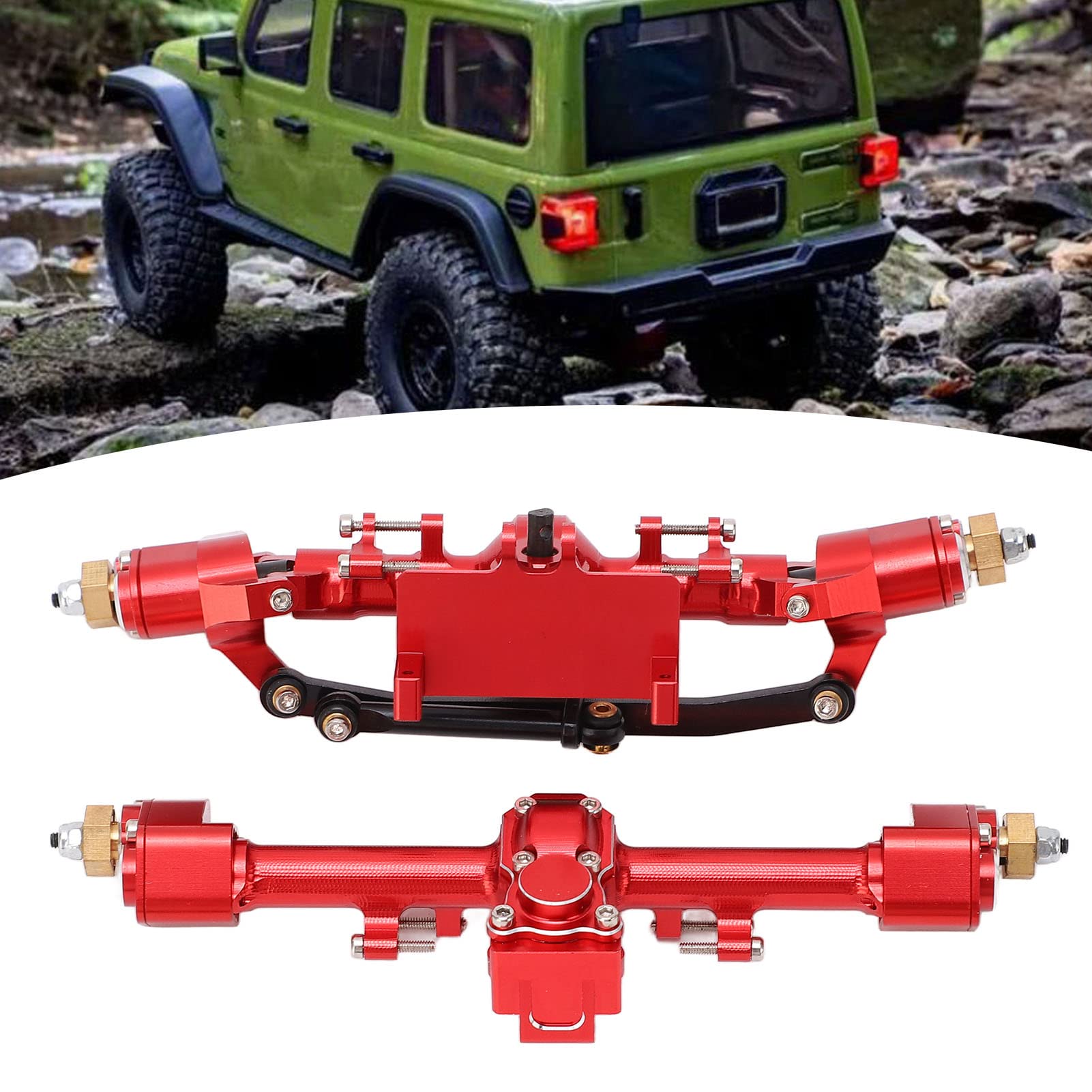 RC Car Metal Kompletny przedni tylny zestaw osi portalowych Montaż Stop aluminium do osi 1/24 SCX24 (Red)