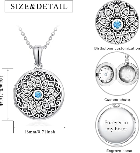 Miniatura 6 de Collar con medallón de forma redondacorazónovalada que sostiene imágenes, plata de ley 925, fotos personalizadas de piedra natal, medallón grabado,