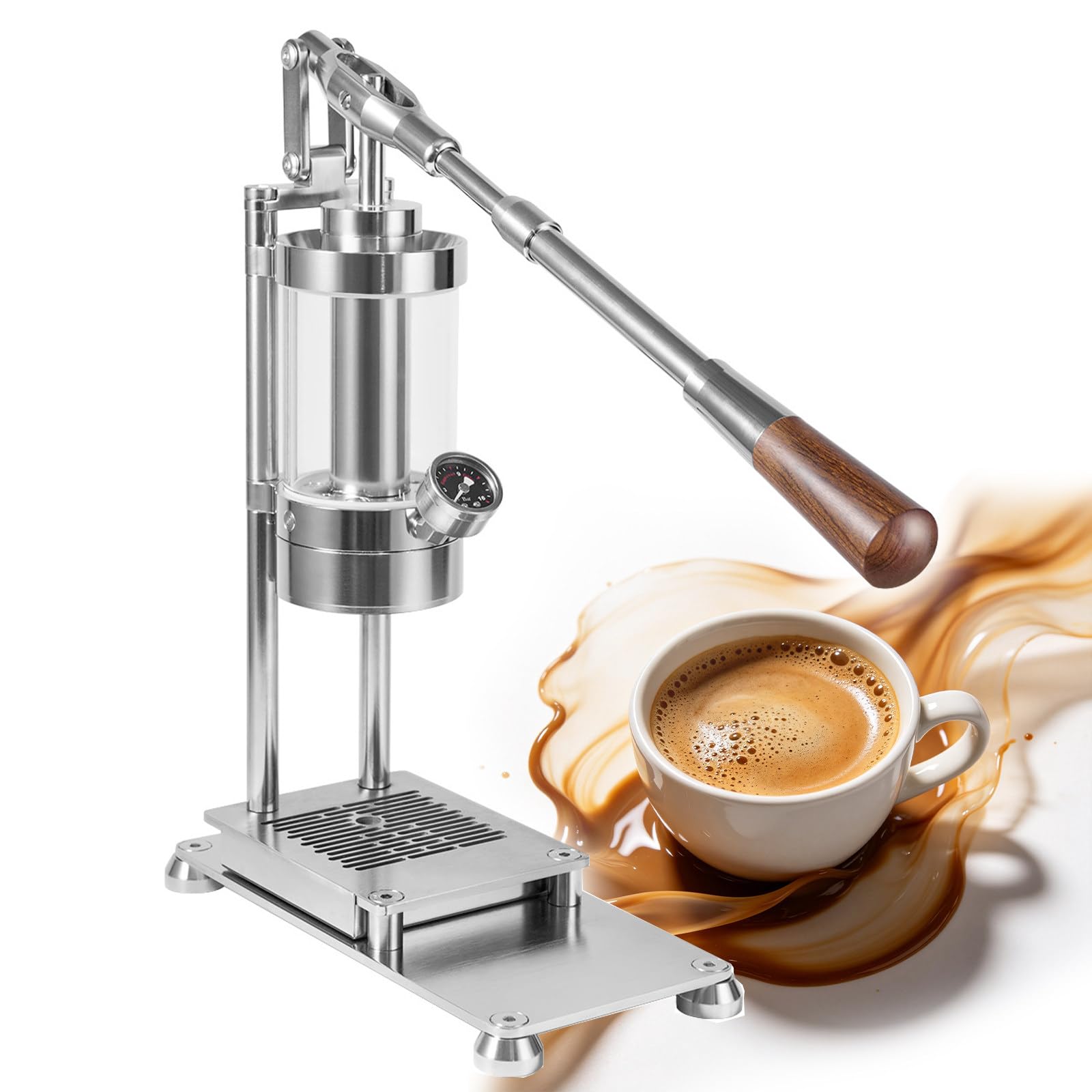 Ekspres Dźwigniowy do Kawy, Manualny Urządzenie do Kawy ze Szkła Kwarcowego, Kolba 58mm, Zbiornik 345ml, Ciśnienie 1-16 Bar, dla Baristów Dom Biuro, Praska do Espresso Ręczna CoffeeMachineSet