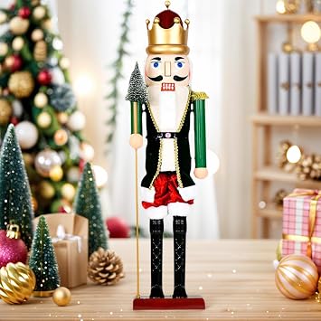 Nutcracker Christmas Decor, 15.75 Inch Collectible Soldier Nutcracker, Christmas Holiday Statue with Light & Music for Bedroom Living Room Shelf Cabinet Dinner Table Party Decor