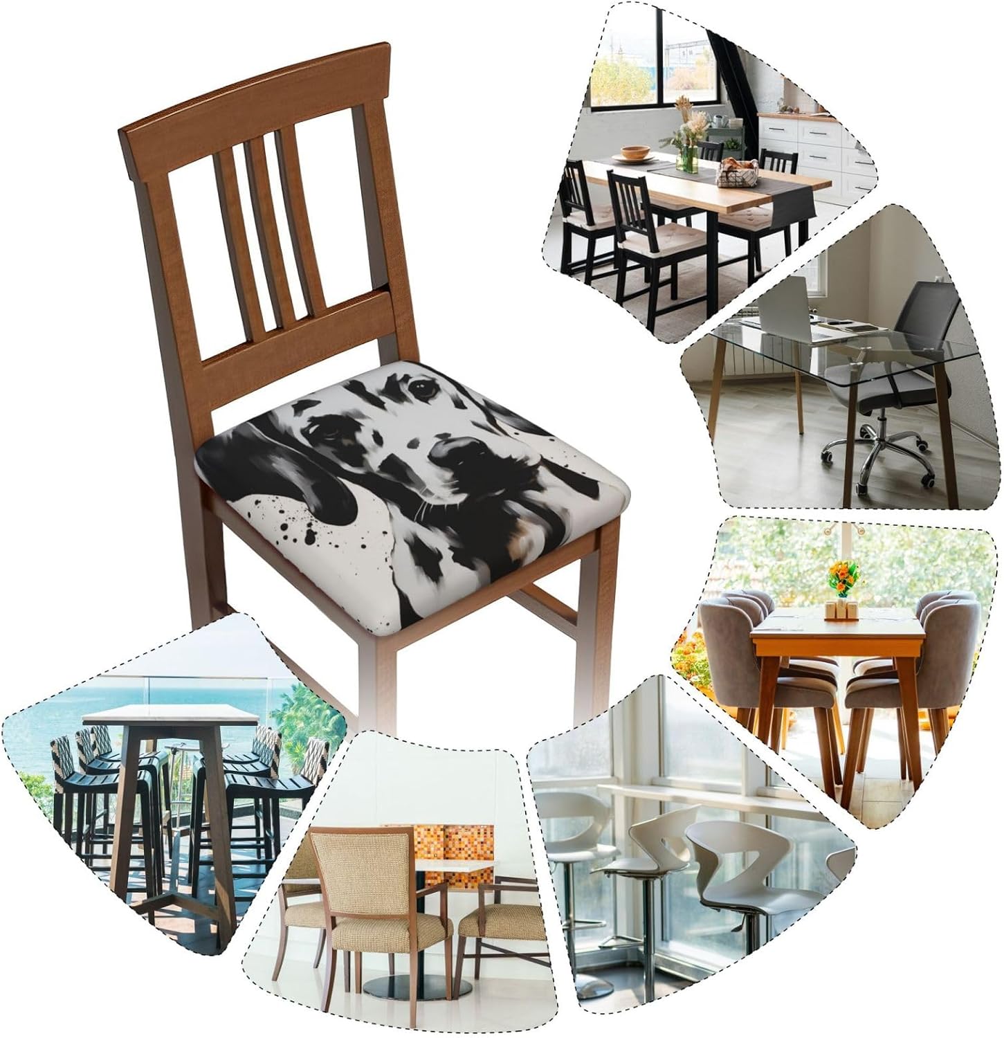 Dalmatian Print Square Cushion Covers 6 Pcs Set Elastic Non-Slip Seat Cushion Slipcovers Pet Furniture Protectors for Chair, Sofa