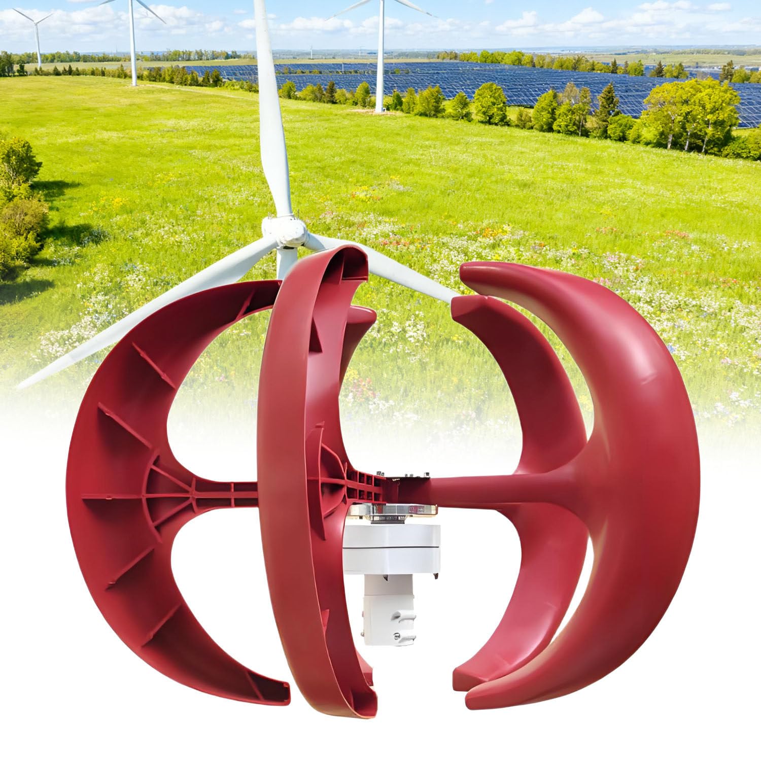 5-łopatowy pionowy generator turbiny wiatrowej w stylu białej latarni, generator turbiny wiatrowej z pionową osią obrotu, do zasilania gospodarstw domowych, zasilanie Red-12V