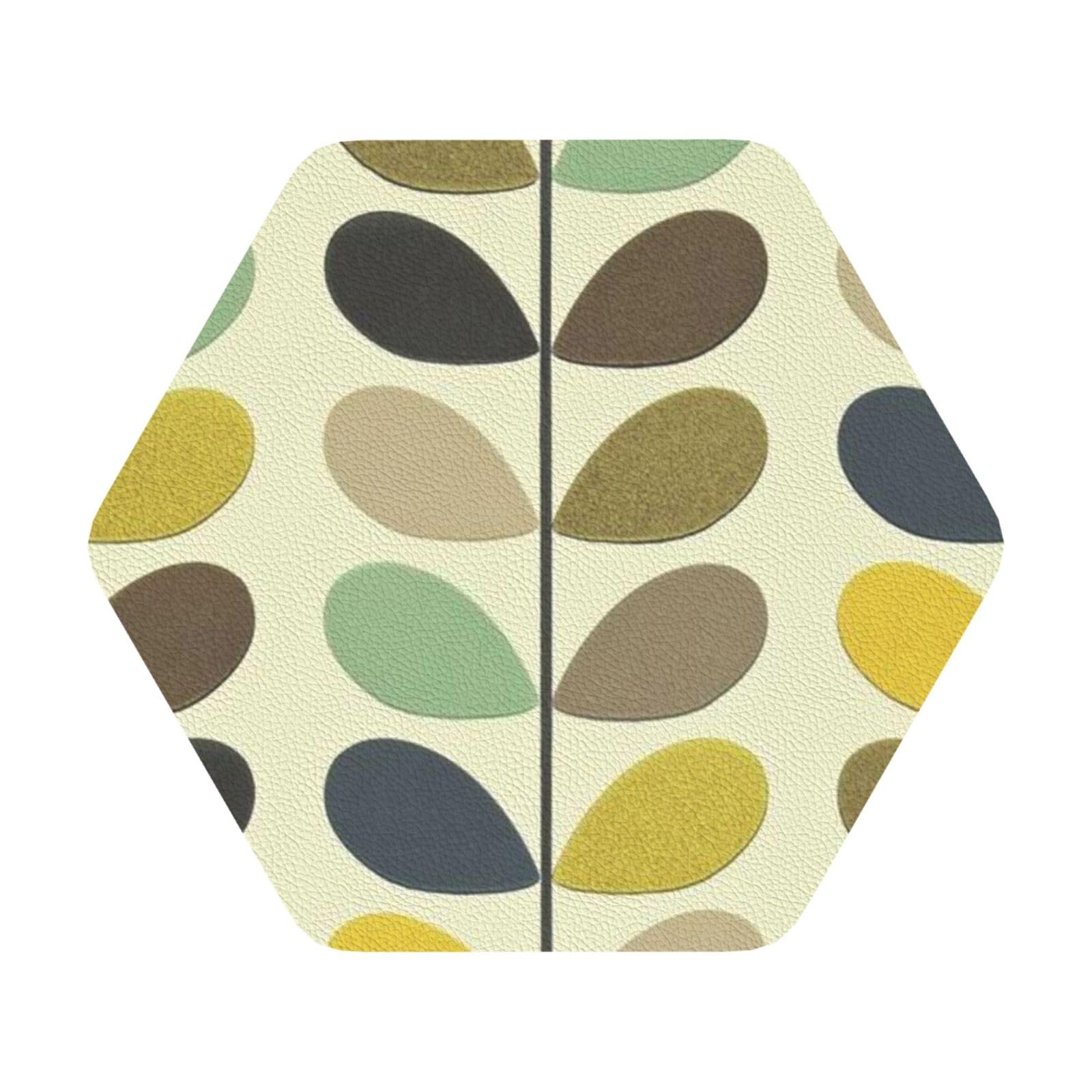 color leaf PU Leather Coasters Set of 6 Hexagon Drink Coasters
