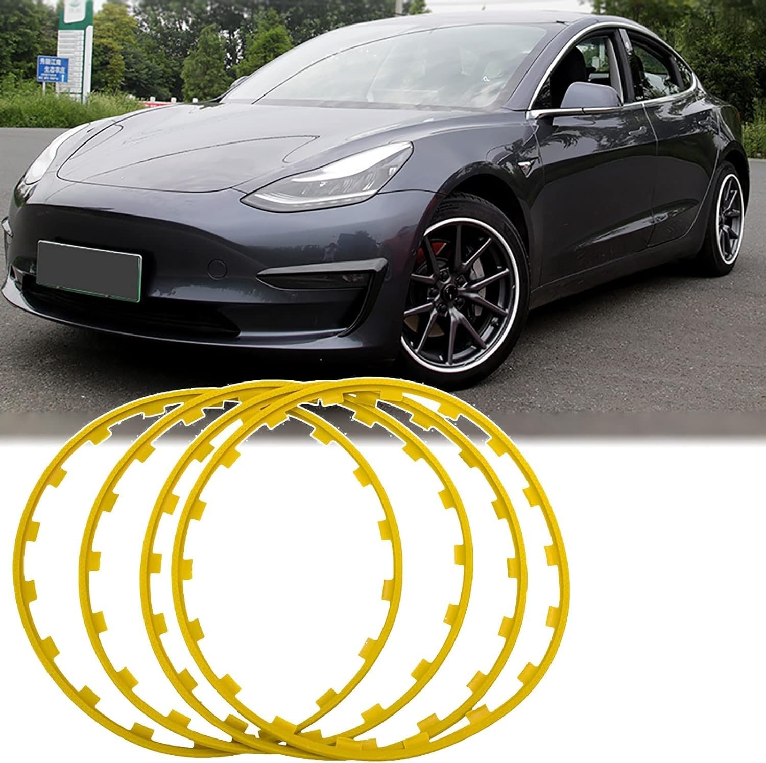 4pcs Car Wheel Hub Protection Ring for???????????????????????? Edge Protector, Tyre Protection Trim,Alloy Wheel Protector(Color:Yellow,Size:22in)