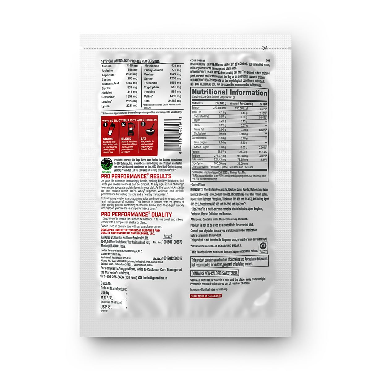 GNC Pro Performance 100% Whey Protein Powder | 35 Gm | 1 Serving | Boosts Strength & Endurance | Builds Lean Muscles | Fastens Muscle Recovery | 24g Protein | 5.5g BCAA | Chocolate Fudge — Amazon image 7