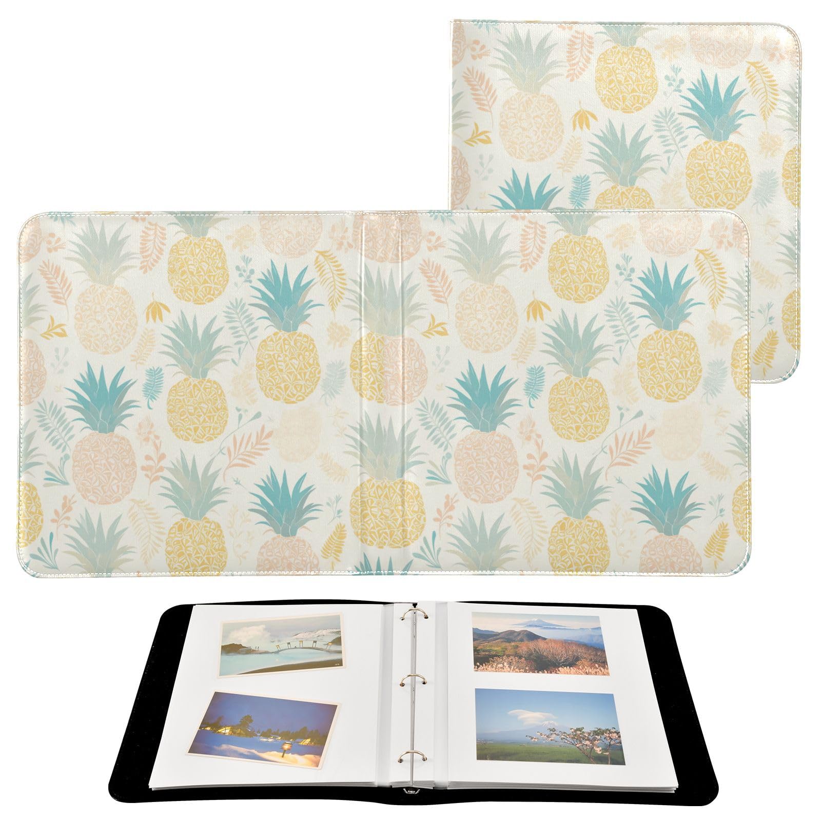 Kigai Pineapples Photo Album Self Adhesive Scrapbook Album Leather Cover DIY Picture Scrap Book with 20 Adhesive Sheets, 11.8x24x0.8 inch