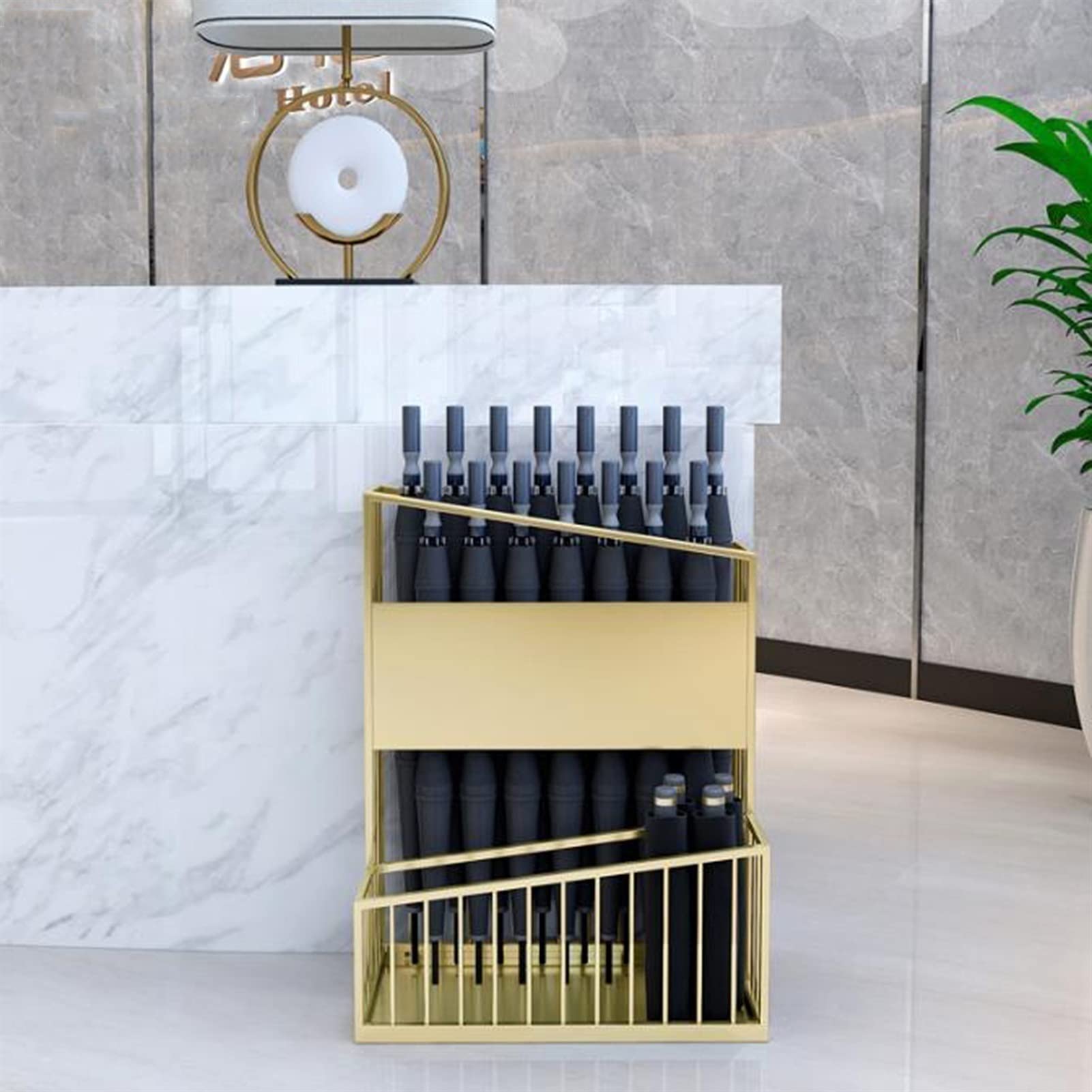 GHHVFEC Decorative Umbrella Holder for Entryway - Holds 12 to 27 Umbrellas, Perfect for Hotels, Offices, Banks - Stylish Gold Finish, Dimensions: 36x25x50cm