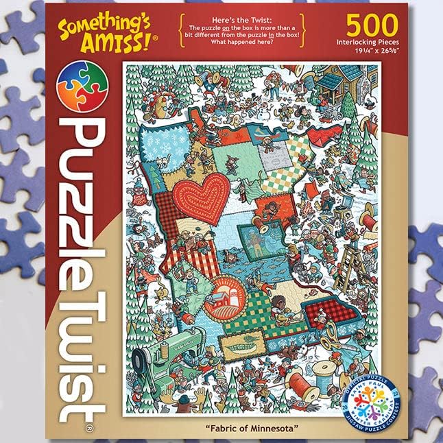 PuzzleTwist Jigsaw Puzzle | Fabric of Minnesota | Something's Amiss! Series | 500 Pieces | State Patchwork Family Pastime