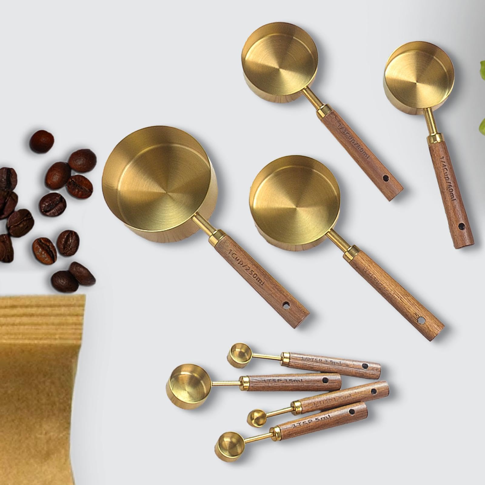 Juego de 8 Tazas Medidoras, Cucharas Y Utensilios de Medición de Acero Inoxidable para Agua, Leche Y Sopa.