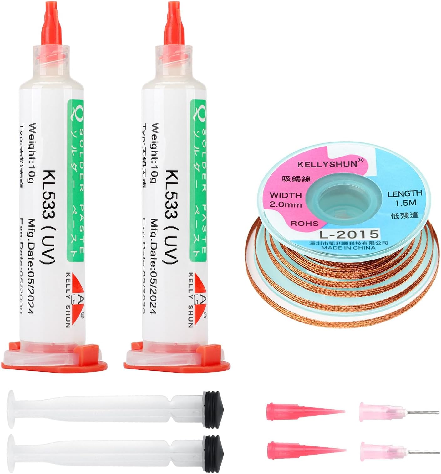 Blulu 6 Pcs 10ml 8341 No Clean Solder Flux Paste and Solder Wicks Tacky