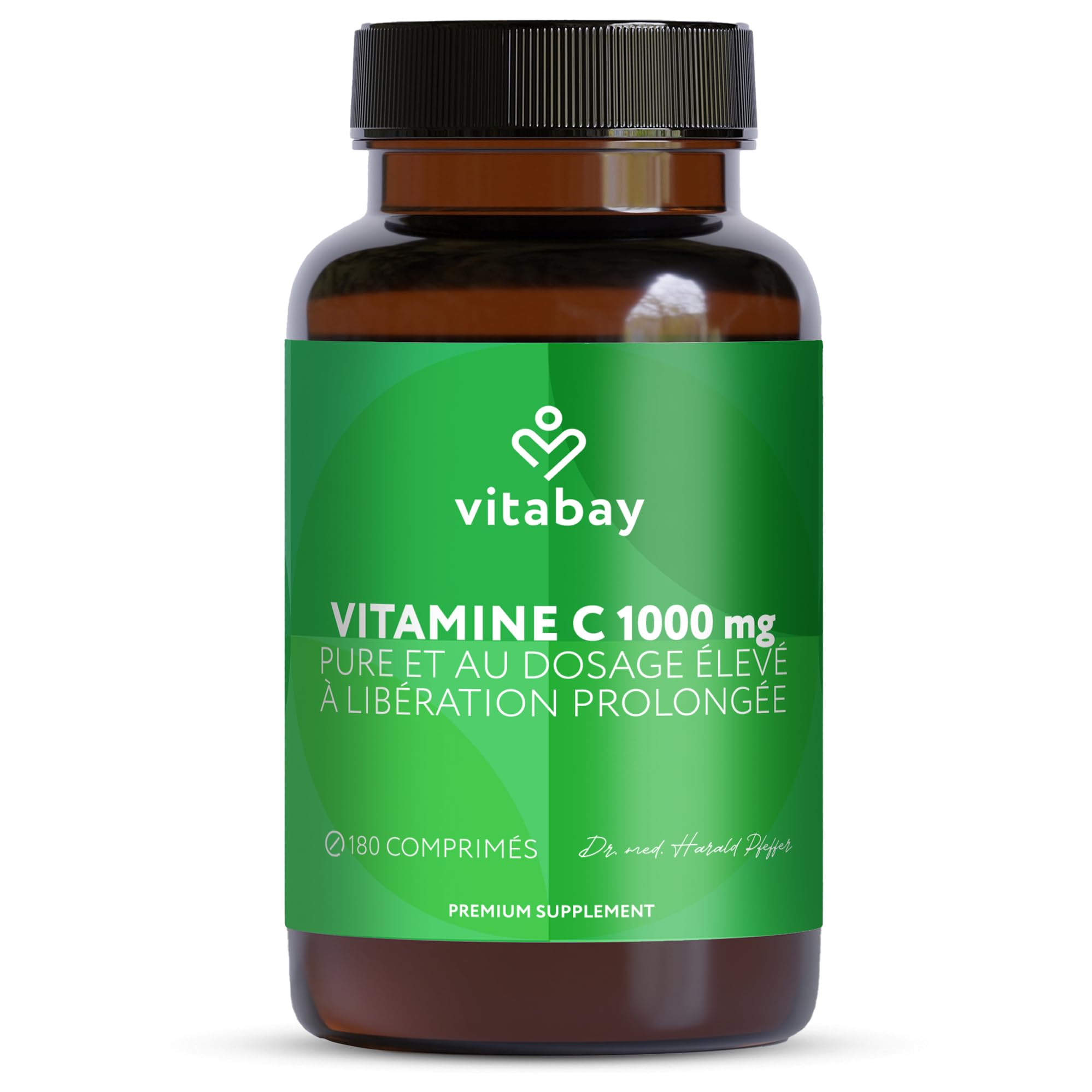 Vitabay Vitamine C 1000 mg - 180 Comprimés de Vitamine C Naturelle à Libération Prolongée - Végane sans Additifs et à Haute Dose - Vitamine C avec Bioflavonoïdes d'Agrumes - Vérifié en Laboratoire