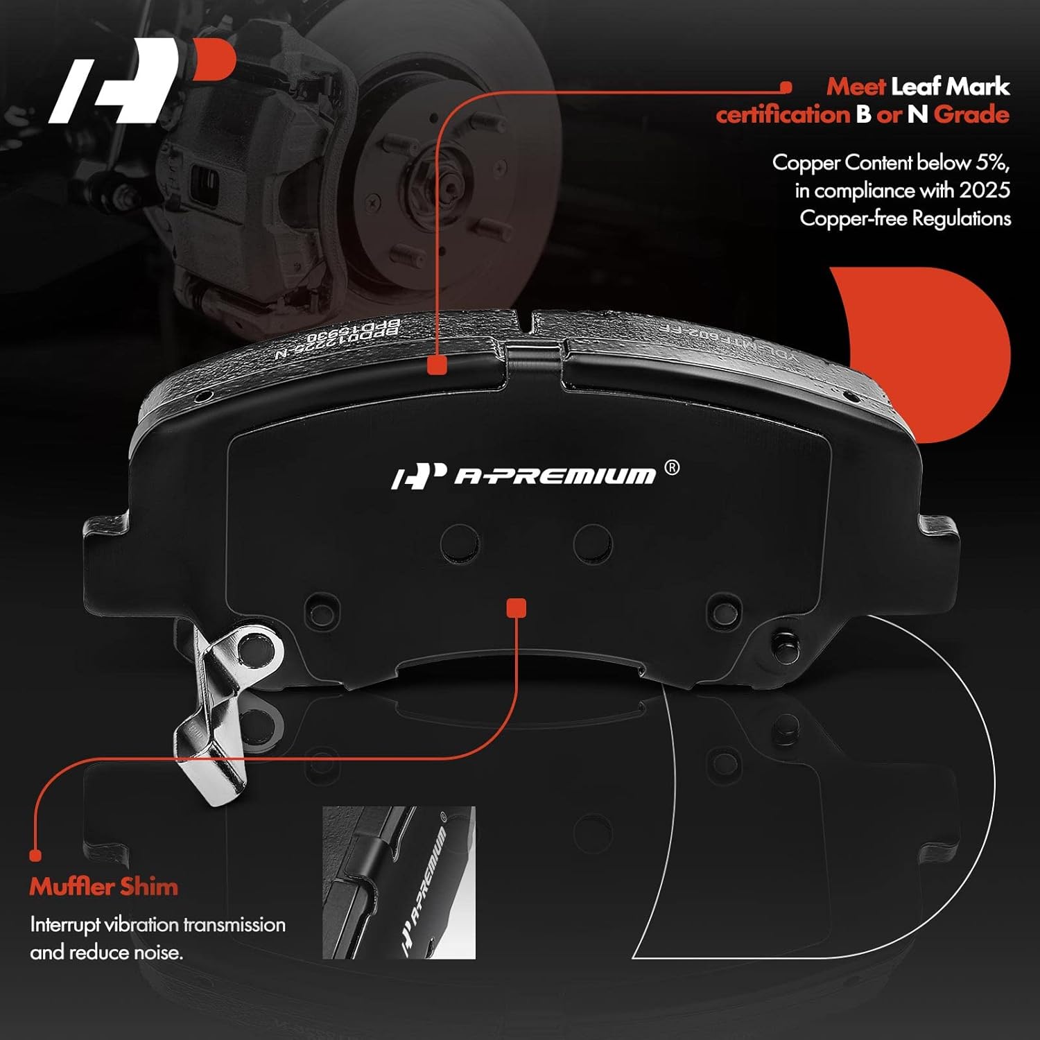A-Premium Front Ceramic Brake Pads Set Compatible with Hyundai and Kia Models - Accent, Rio 2012-2017, with Hardware, 4-Pack