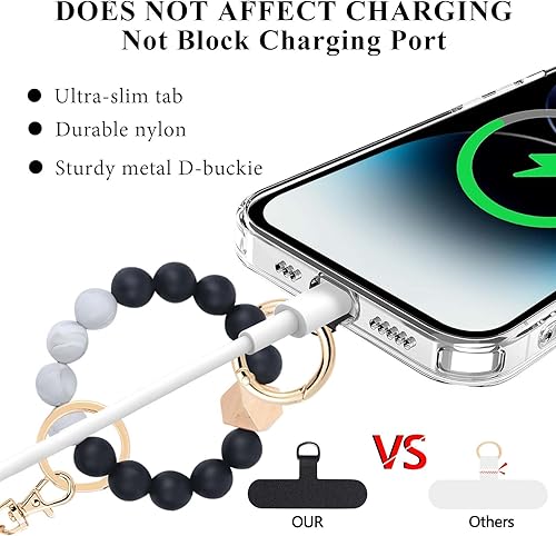 Miniatura 5 de Lostars Silicone Beaded Phone Wrist Strap, Detachable Cellphone Lanyard with Tether Tab, Elastic Hands-Free Wristlet Bracelet for Women