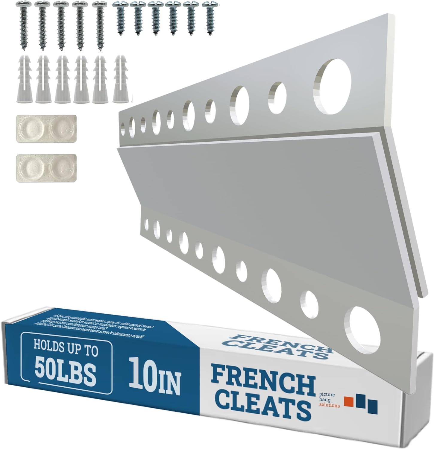 PHS French Cleat Hanger Heavy Duty 10 Inch – 30 Pack Picture Hanging Hardware & Mirror Hanging Hardware - Z Brackets for Mounting Mirror, Whiteboard, or Pallet – Supports 50 lbs, Silver