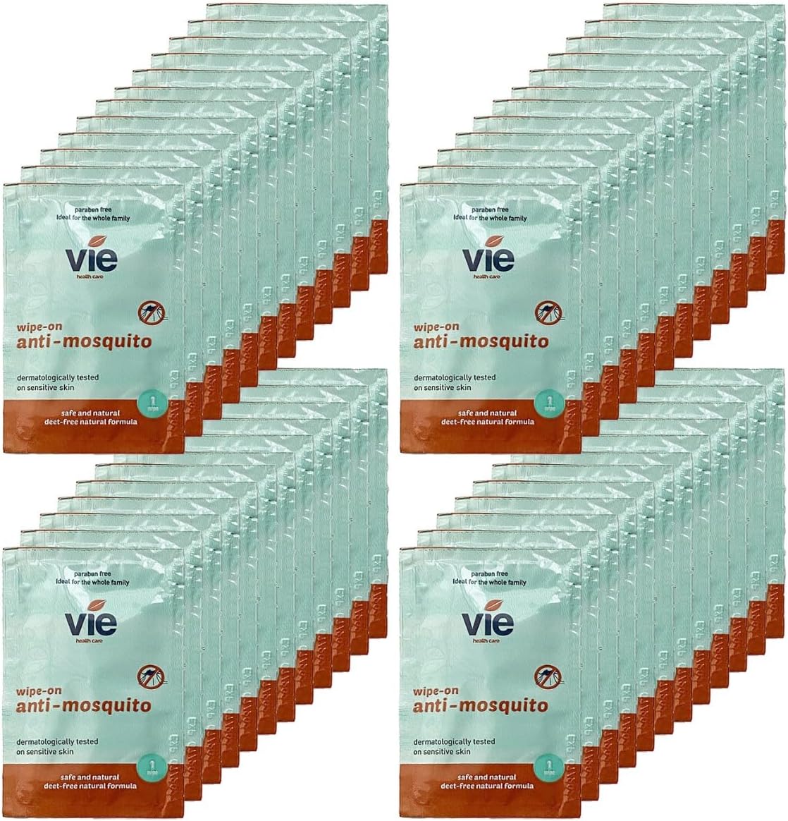 VIE Mosquito Wipes (Pack of 48) | DEET-Free Natural Formula | Individually Wrapped for Convenience | Safe for Babies & Kids | Effective Protection Against Mosquito & Insect Bites | Outdoor Essential