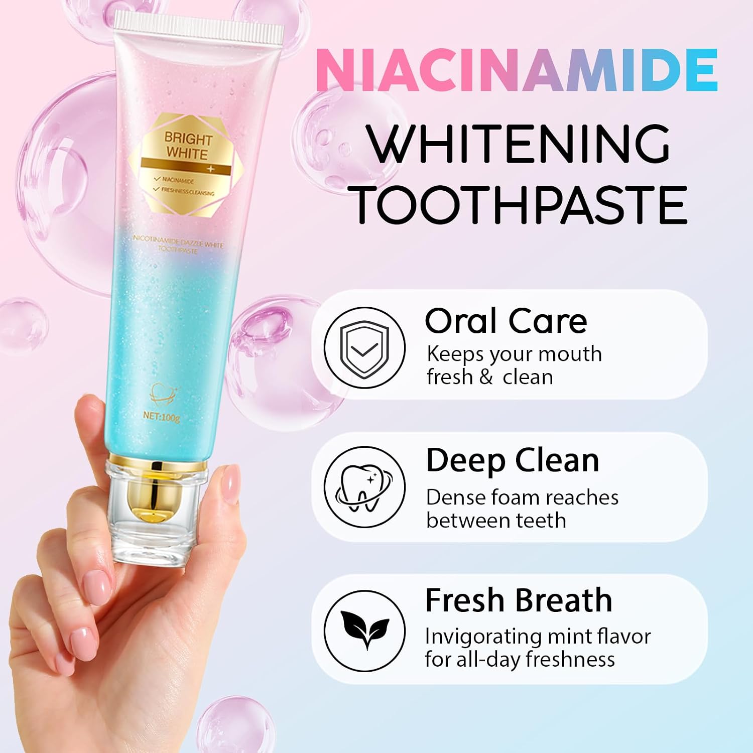 2Pack Niacinamide Whitening Toothpaste, Niacinamide Toothpaste Intensive with Natural Gentle Care, Deep Stain Removal for Yellow Teeth, Peach Flavor, Improves Gum Health, Fresh Breath image 2